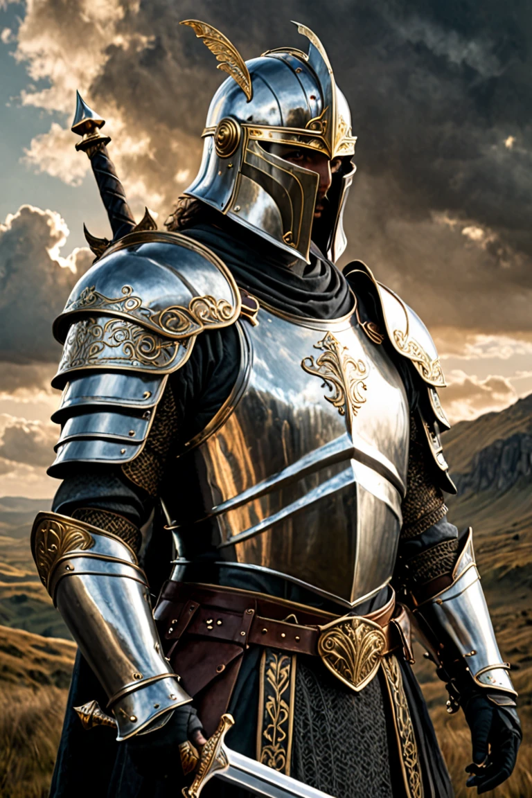 Warrior wearing armor, his sword and the bible