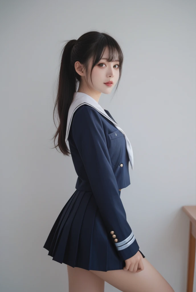 ((masterpiece)),(((highest quality))),((Reference Sheet, Character Design, front, return, ~ ~ side, Mr..々Hairstyle, Mr..々Performance, Facial Expressions)), 14-year-old girl, Cute type, (Very slim:1.4), (Very small ass:1.4), Realistic buttocks, Big Breasts, Short Bob, Thin thighs, Long legs, It's not a big deal, ((白uniform, white pleated skirt, uniform, Medals, magnificent uniform)), ((Browsing Caution:1.0))