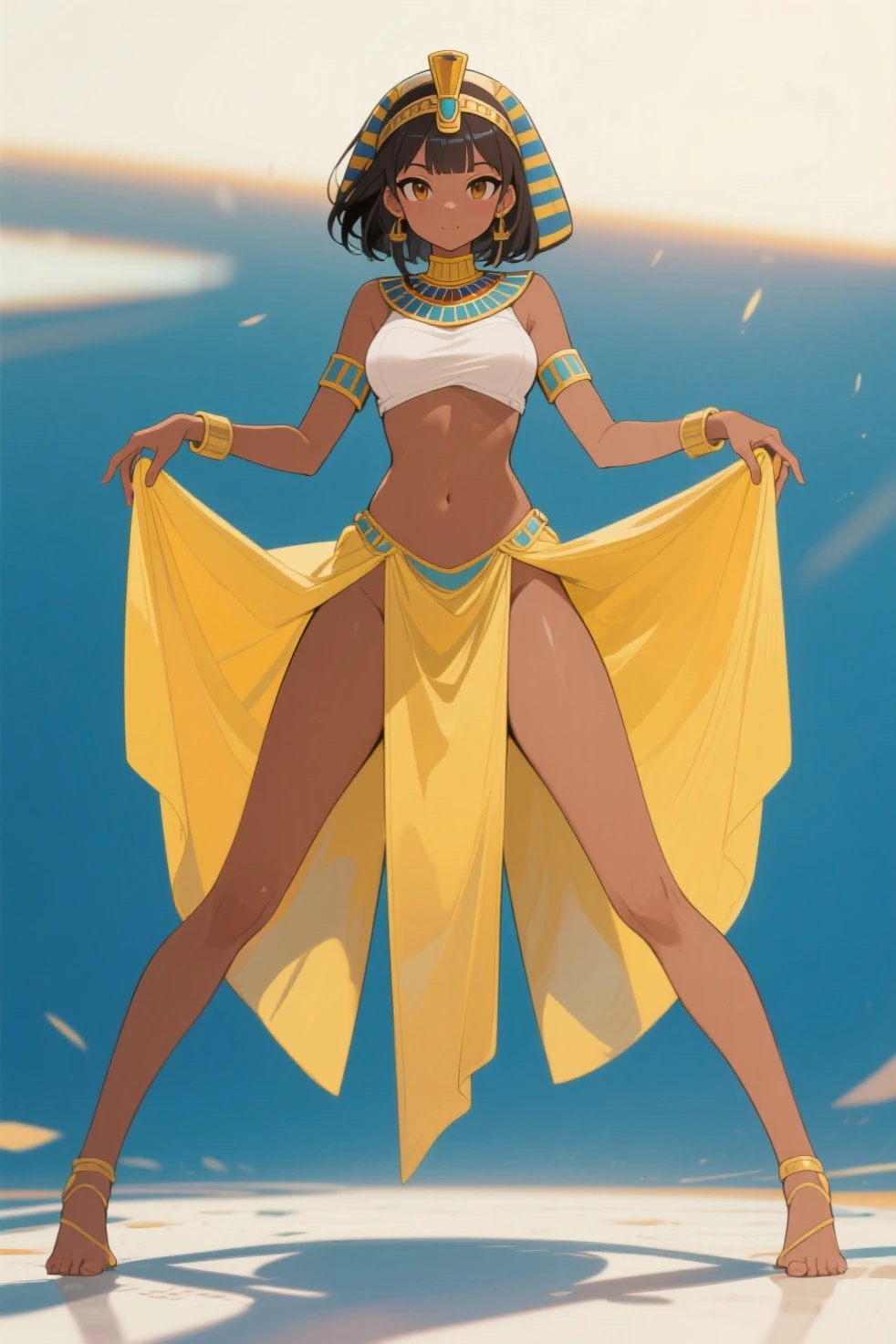 Okatu, (absurd res, high res, ultra-detailed), wearing nothing, 1woman, Ivory Coast, mature female, aged up, no clothing on, big breast, turquoise eyes, 8k wallpaper, looking at viewer, solo, (full body:0.6), detailed background, detailed face, happy expression, dancing, dynamic pose, music, joyful atmosphere, celebration, music emanating, floating musical notes, portrait