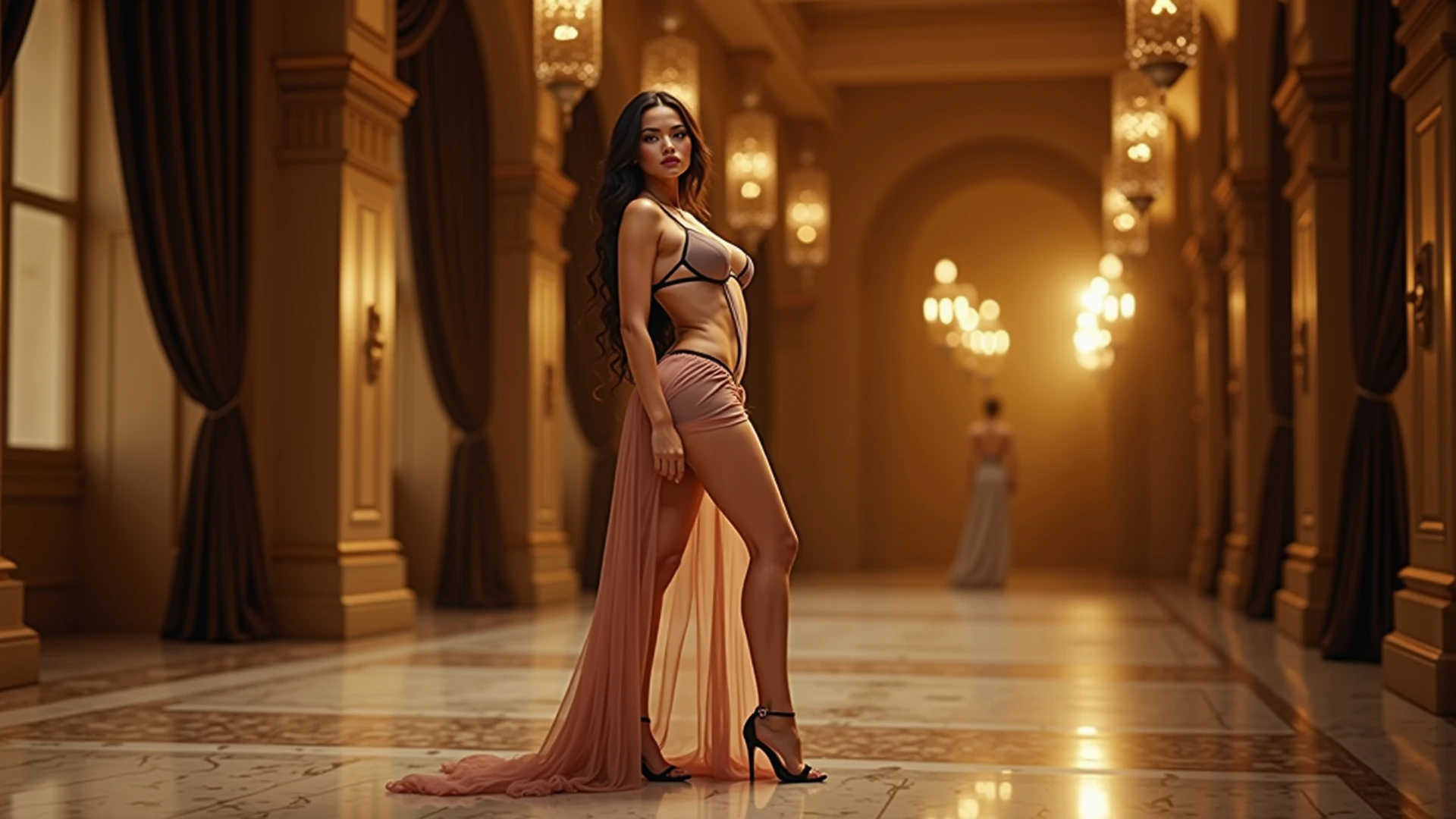 Princess
Wide Squatting
Thighs spread wider
Slim figure big boobs and ass
Arms up showing armpits
Asian
Royal blood
Realistic
8k resolution
Ultra detailed
Transparnet top
Lower abdoman naked
High slit cut mini skirt
Rolled up micro skirt
Streching
Thick thighs
Big boobs
High heels
Front view
Thick thighs