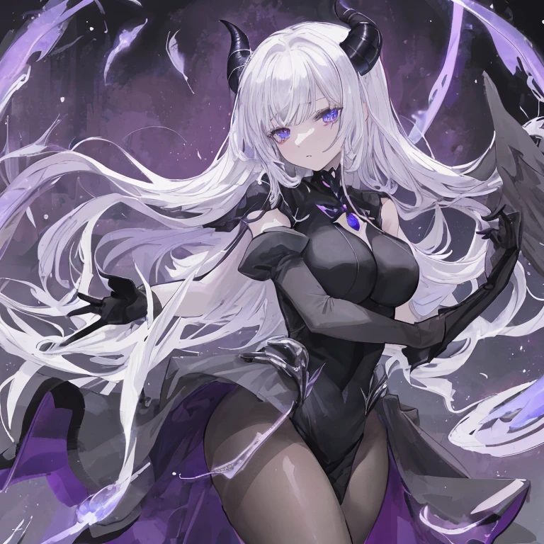 Age 30 years woman, Long gray hair with dragon Clip, Wearing a purple bodysuit with a Dark aura cloak, high heels, Third person view, looking at the desert, best quality, masterpiece, HD, Full Body, Night sky, variation angle, angry