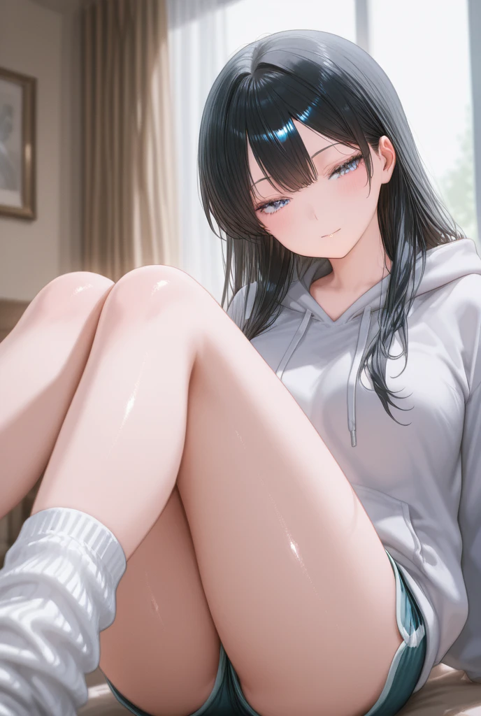 nsfw,vaginal penis,((1man and 1woman,POV,having sex:1.5)),man on top,((perfect anatomy,realistic:1.3,RAW Photography:1.3,masterpiece、highest quality、Ultra - High resolution、High resolution、Highly detailed CG、8K)),cowboy shot,1 female,solo,18-year-old、High school girl swordsman、19 year old beauty,Japanese,((beautiful detailed face and eyes:1.3,big gorgeous eyes:1.3,gray eyes,orgasm face)),black hair,long bob hair,(center parted hair,forehead),shy,shy,tears,(medium breasts,slender body,small head:1.5,skinny),((oily skin)),(gleaming skin,shiny skin),(white hoodie sweat shirt,Denim mini skirt,Short white socks、Wet crotch),((Love juice:1.7)),lying,spread legs:1.5,Coffee shop、Simple brown sofa、Tokyo、