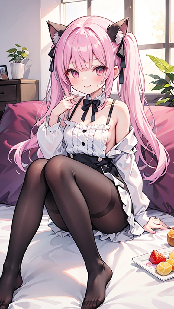 ((1boy)), ((masterpiece:1.4, best quality))+, (ultra detailed)+,(ultra detailed eyes)+, femboy, cute, pink lingerie, mask covering the mouth, Bedroom, Black short hair, kitten headphone