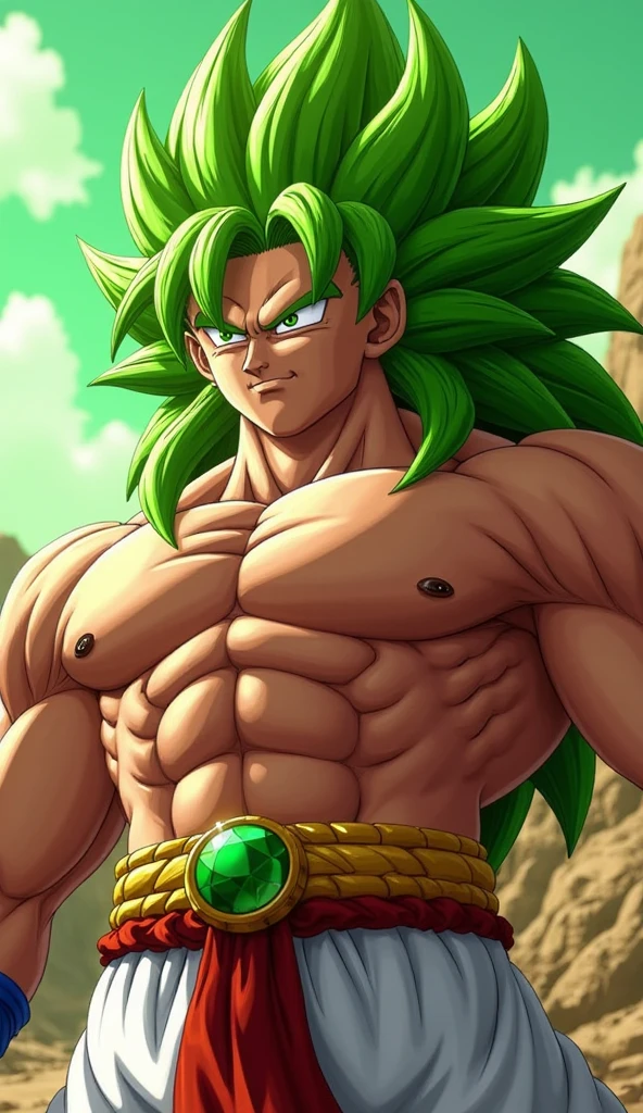 Broly Super Sayajin, rei macaco, rosto definidos, olhos brancos, corpo definido, perfil, Japanese manga