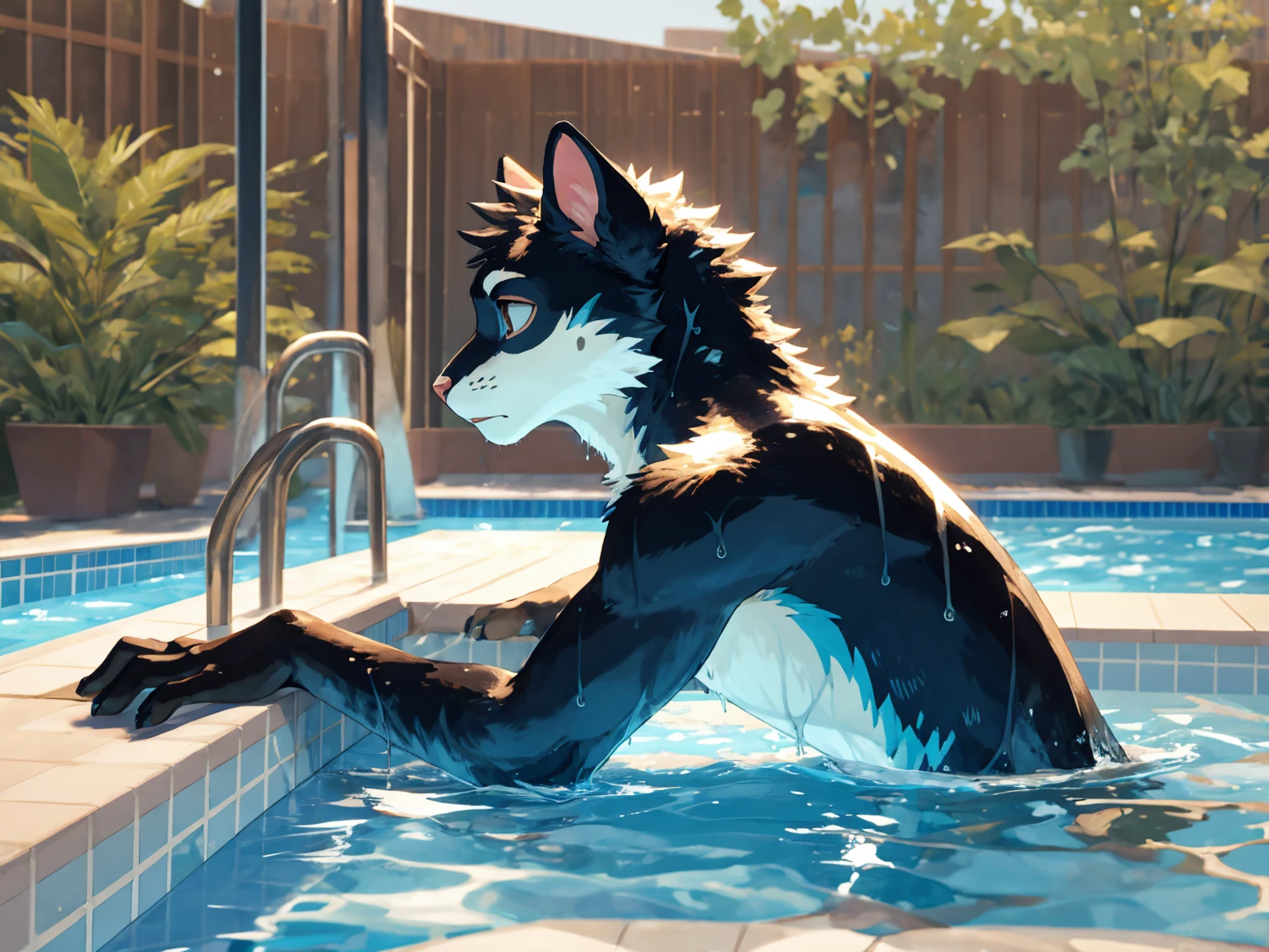 fountain_cheered up, score_9,score_8_above, score_7_above,  gineDb, 
1 girl, Alone, smile, black fur, Session, Whole body, sky, black eyes, evening, cola, \(sky\), evening sky, starry sky, headrest, 
eyebrows, eyelashes, medium tits, medium ass, sexy, tits, wide hips, nude, vagina, whole body, monkey&#39;s tail, medium breasts
 