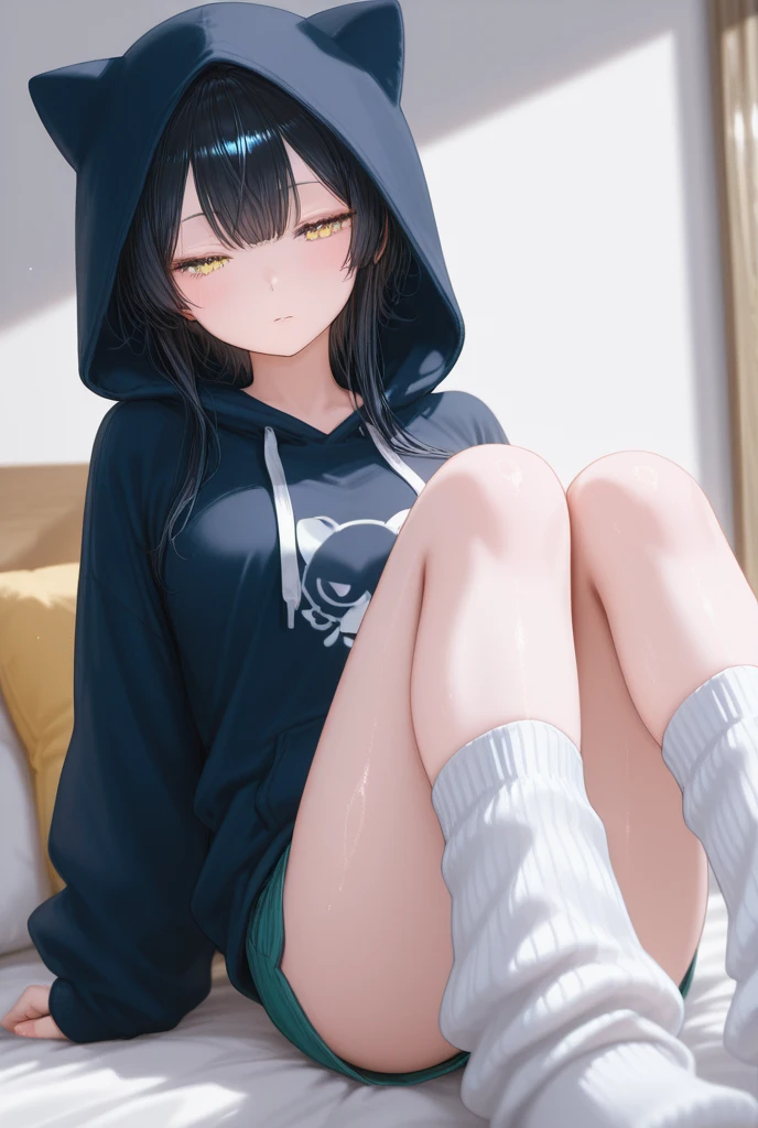 crop top, hoodie, mini skirt, absurdres, RAW photo, extremely delicate and beautiful, masterpiece, Best Quality, ultra high resolution, 32k, hyperrealistic, ultra-detailed, detailed description, pale skin, 20 years old, tearful mole, earring, short medium hair, wavy hair, full body shot,