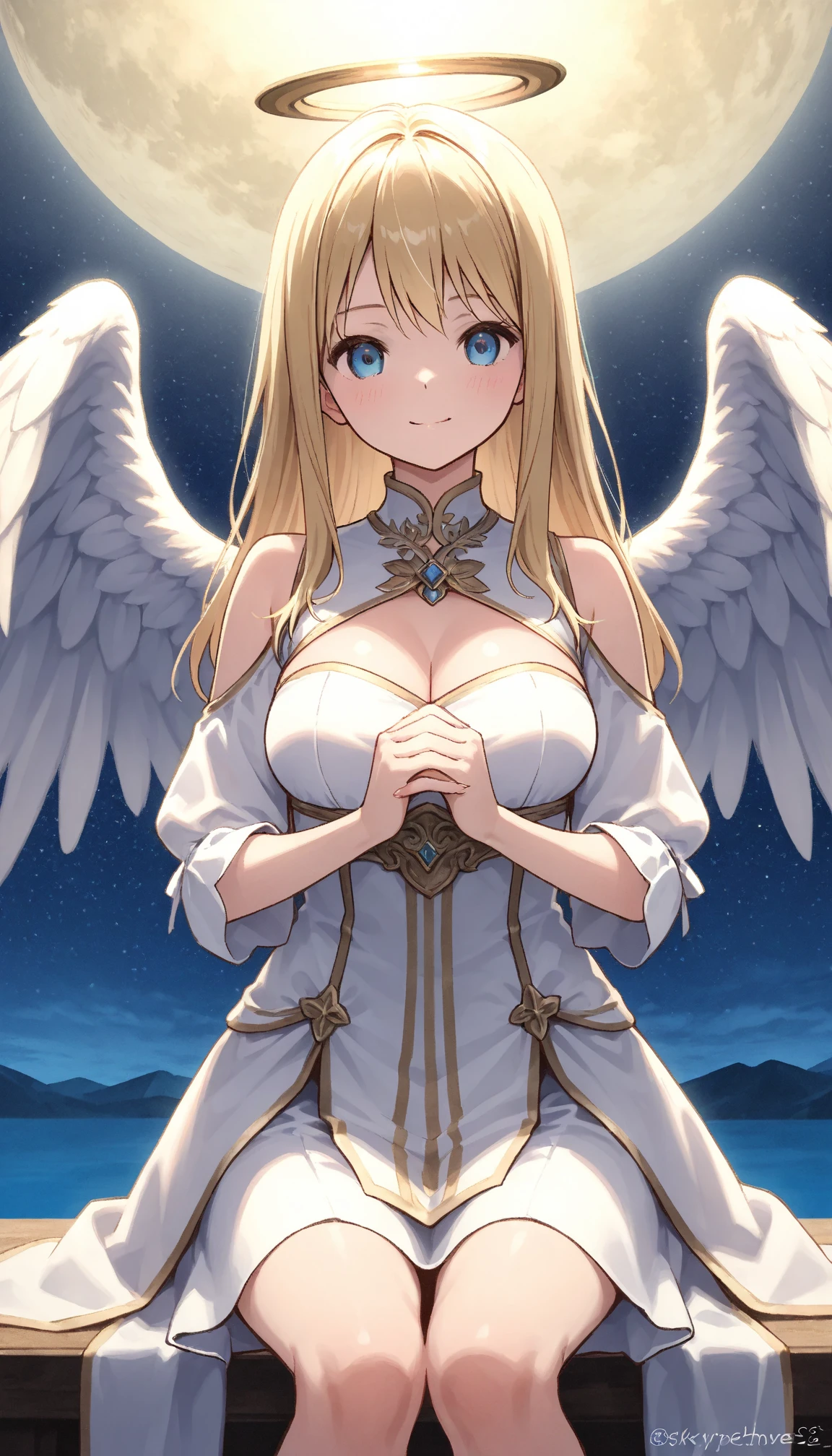 (masterpiece, very detailed,disorganized:1.15)1 girl, angel wings, long blonde hair, blue eyes, white dress,Hello, floating in the sky, cloud, Trance, Mind control, parted lips, bare shoulders, chest, alone, looking at the viewer, daytime,feather, sunbeam, golden hair clip, sunlight, spread its wings, dreamy gaze,sky background, holy shine, etheric being, Goddess, hypnotized,enTranced, peaceful bliss, high, joy, euphoria, above the cloud empty eyes,hypnorolla,