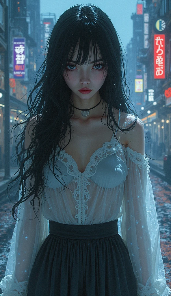 (Best Quality), ((Masterpiece), (Details: 1.4), 3D, Beautiful Cyberpunk Woman, HDR (High Dynamic Range), Ray Tracing, NVIDIA RTX, Super Resolution, Unreal 5, Subsurface Scattering, PBR Textures, Post Processing, Anisotropic Filtering, Depth of Field, Maximum Sharpness and Clarity, Multilayer Textures, Albedo and Highlight Maps, Surface Shading, Accurate Simulation of Light-Material Interactions, Perfect Proportions, Octane Rendering, Bicolor Light, Large Aperture, Low ISO, White Balance, Rule of Thirds, 8K RAW, Pink Puffiness, NSFW, (Kpop Idol), (aegyo sal: 1), crowd watching, belly, legs open, M legs, exposed, seductive, sexy, pathetic, , movie, tears, teardrops, (torn clothes: 1.5), (transparent wet clothes: 1.4), (perspective part: 1.2), charming leg seduction, drooling, bare shoulders, real rain, wet hair,.. Wet transparent pajamas, wet transparent panties, dark lips, breasts coming out, sweaty skin, blushing, face: 1.4), (on a busy street), (he wet)