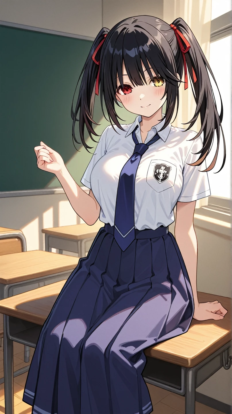 High detail, high quality, masterpiece, (small breasts), impatient pet pose, school classroom, legs spread, no panties, 1pussy visible, school girl outfit, white shirt, black mini skirt, tie, 1vagina visible, 18 year old very young