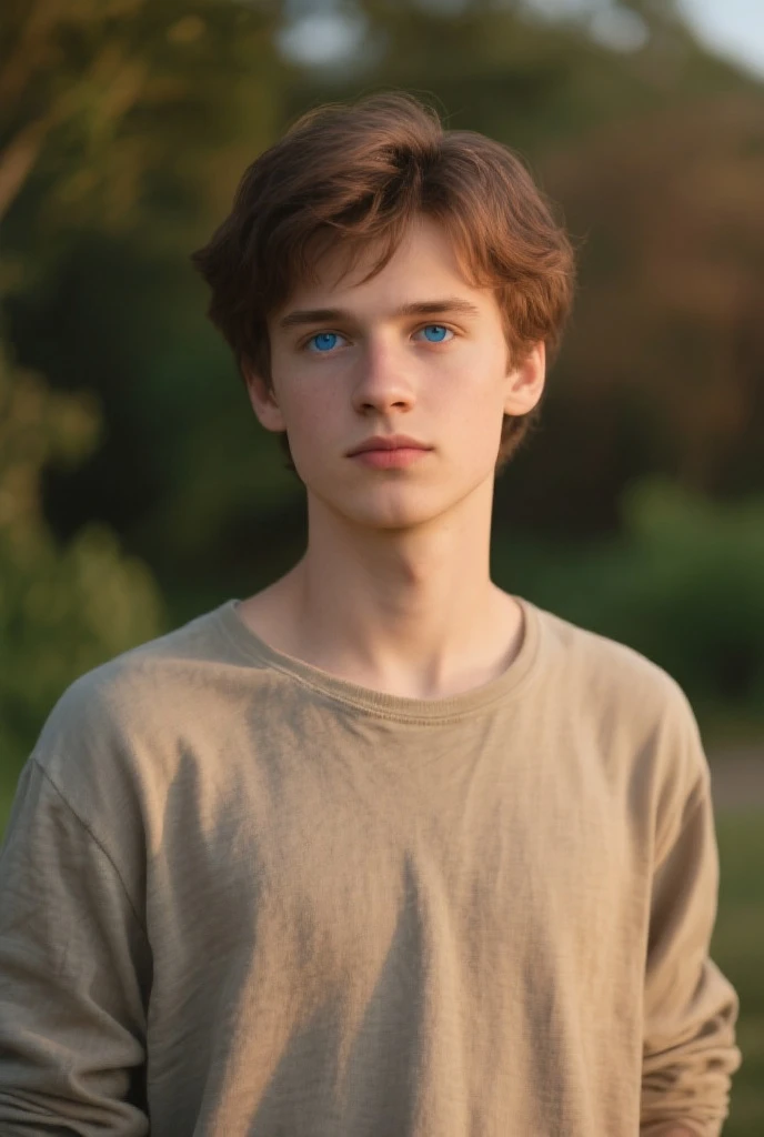 Teenage boy with blue eyes and dark brown hair