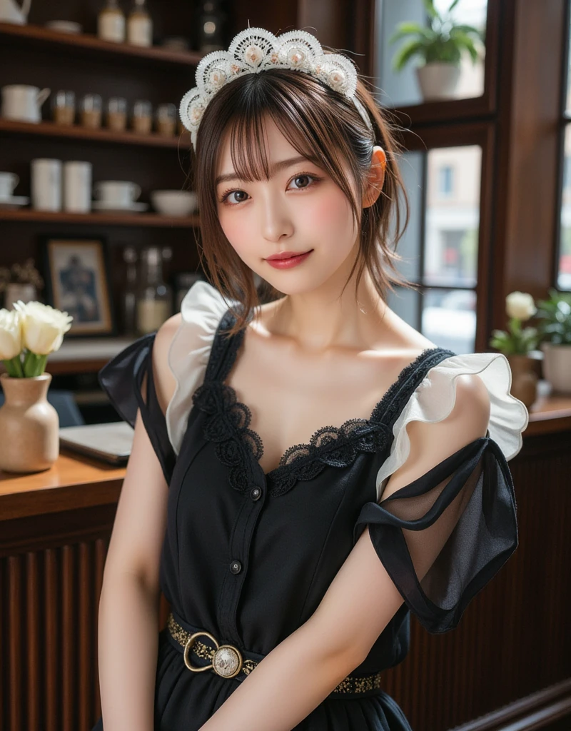(realistic:1.3), finely detailed, quality, rembrandt lighting, (masterpiece:1.2), (photorealistic:1.2), (best quality), (detailed skin:1.3), (intricate details), dramatic, ray tracing, 1girl, japanese girl, 21 years old, detailed skin texture, (blush:0.5), (goosebumps:0.5), subsurface scattering, smiling, medium breasts, short hair curls, bangs, hair between eyes, bertha collar, edgCT, blouse, wearing edgCT, chic top, pencil skirt, cowboy shot, (bright sunny day), <lora:edgChicTops1:0.85>