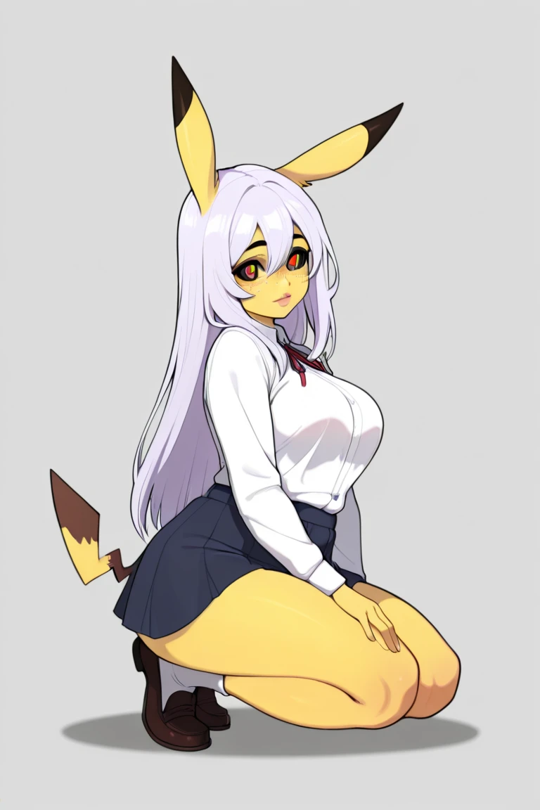 rabbit girl,rabbit ears,round fluffy tail,white long hair,white fur,neck fur,pubic fur,busy office,window,exhibitionism,horny face,heart eyes,naked,show breast,glasses,neck tie,white glove,flower bracelet,looking at viewer,smile,plenty pussy juice,close eye,full face blush,againts door