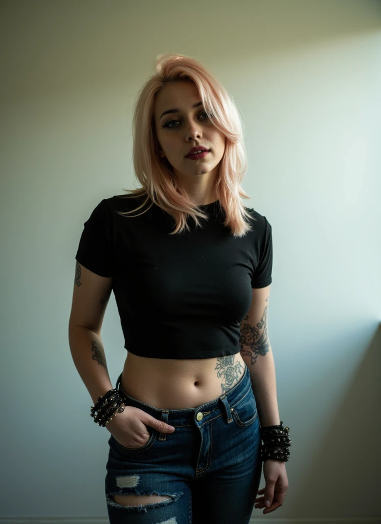 Sexy punk girl in mini-skirt, shaved pussy