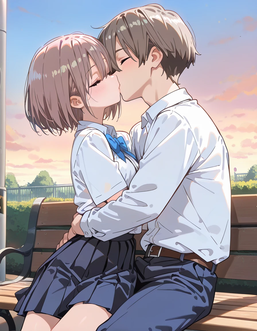 [[Anime Style]]、[[Digital Art]]、[[oh]]、College girl in short sleeve white blouse、[[Short Channel]]hair、[[cherry blossoms]]Forest Background、cloudy、Neutral lighting、[[Small Lighting]]、The wind blows and my skirt flips up, Crack、Backward view、Make your butt bigger、Looking up from the ground, ((1 boy and 1girl are having sex:1.5)), hug from behind