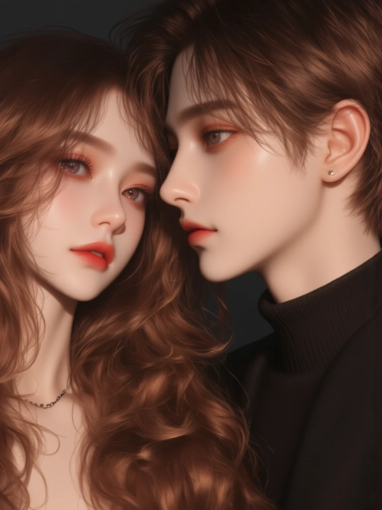 Hay un hombre y una mujer que se abrazan, filtrado photo, Jordan Grimmer y Natasha Tan, filtrado image, jamie coreth, caspar david, foto de perfil, captura de pantalla, taken in the early 2020s, ambos tienen labios rojos, video musical, filtrado, al estilo de petra collins, Chico moreno y chico pelirrojo, ellos son hermanos