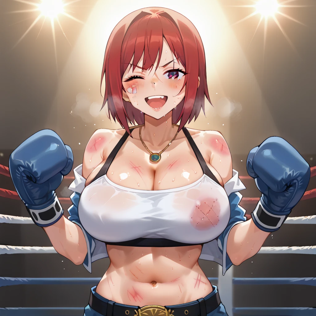 Two beautiful idol mixed martial artists fight while shaking their breasts。whole body。Sweat。muscle。six pack。naked。scratch。Bruise。shortness of breath。