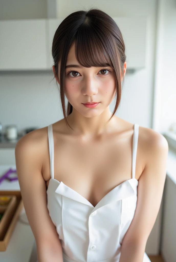 "(best quality,8k,highres,masterpiece:1.2),ultra-detailed,(realistic,photorealistic,photo-realistic:1.37),soft focus,18-year-old,beautiful detailed face,detailed illustration,Renaissance art,delicate artwork,kitchen,kitchen apron,teenage girl,seductive lingerie,gentle milk dripping on her chest, vibrant colors,studio lighting"