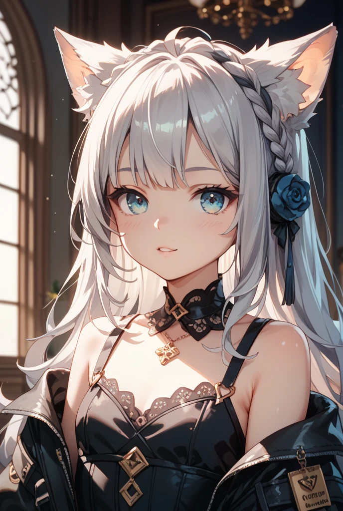 (((masterpiece))), (((Highest quality))), ((Very detailed)), ((Very detailedなイラスト)), ((Ultra-fine painting)), (16K Highest quality wallpaper:1.4), (Detailed and elaborate illustration style,:1.8) Detailed skin texture, High quality fabric, , (T-masterpiece), (Very detailedな顔:1.4), original, RAW Photos, Professional, Intricate details, Very detailed, Direct sunlight:1.6, ,(Cowboy Shot:1.9)、(Perfect Anatomy:1.4), (Extremely elaborate hands:1.2), (Very elaborate fingers:1.2), (Very elaborate fingers先:1.2),, (alone:1.6), (beautiful and adorable cat ears:1.6), (Intricate and delicate cat ears:1.4), (beautiful, Shiny white hair:1.6), (Very fine and delicate white hair:1.4),, (Very detailedな顔:1.4),(Light purple eyes:1.4),(smile:1.4),"What unfolds before my eyes、Born into one of the world's noble families.. She has an elegance and innocence that belies her age., But her splendor is in her noble Gothic Lolita fashion.. This is the work of a hyperrealist artist., Every detail of her is lovingly depicted..
Her outfit is a pure white and black dress., The essence of Gothic Lolita fashion. Realistic reproduction of the texture of velvet and silk, The unique sheen of the high-quality lace and ribbons sets her apart from her childhood., The dress is embroidered with roses all over., Everyone is emphasizing her innocence..
On her head, There is a black bonnet, The outline is studded with small pearls.. The elegant ornamentation beautifully frames her face.. We are doing it then.
In her hand she holds a small black parasol, The details are decorated with lace and ribbons.. Her elegant accent is portrayed along with her innocence..
Their innocent eyes captivate all who see them., They can see people at first glance.々It has the power to capture the hearts of.
Her Presence, A gorgeous yet delicate presence, It has a magical power that captivates all who see it.. All are highly polished、Highest qualityの画像を再現します。. Pure charm comes to the fore. これは私たちがこれまでに作った最高のmasterpieceです, And its beauty and individuality will never be surpassed.."