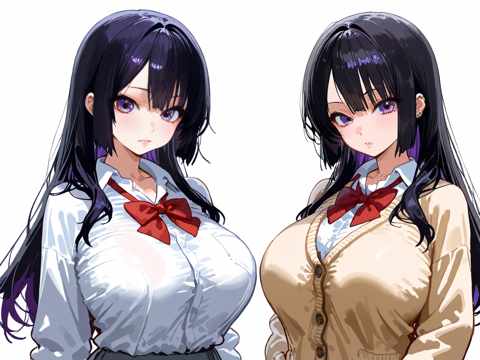 score_9, score_8_up, score_7_up, source_anime, BREAK 1girl, minamotono_raikou_\(Fate\), parted bangs, purple eyes, purple hair, long hair, hime cut, forehead, black sailor collar, black serafuku, black shirt, collarbone, crop top, crop top overhang, cropped shirt, black skirt, midriff, navel, neckerchief, pleated skirt, red neckerchief, sailor collar, serafuku, shirt, skirt, looking at viewer, puffy nipple, covered nipple, on train, train interior, BREAK 1boy, (faceless male), size difference, breasts, stealth fingering, fingering, lace trimmed panties, dripping, netorare, cheating\(relationship\), cowboy shot, close up, (multiple views), ass, (groping),