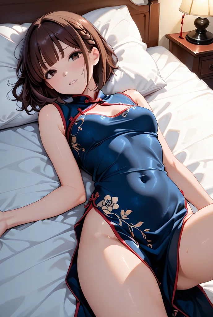 Highest quality, masterpiece, Ultra High resolution, One mature woman, One mature woman, (Highest quality, High resolution, 4K, Detailed lighting, Shaders, Perfect Anatomy, Perfect proportions), In the eye of the beholder, (masterpiece, Highest quality) (Highest quality, 4K, 8K, High resolution, masterpiece: 1.2), Very detailedな, (Genuine, Genuineistic, Genuineism: 1.37), (masterpiece: 1.3, Highest quality, Ultra High resolution, Super detailed), (Highest quality: 1.2), Perfect Eyes, Perfect Face, Perfect lighting, (Highest quality, 4K, 8K, High resolution, masterpiece: 1.2), Very detailedな, (Highest quality, 4K, 8K, High resolution, masterpiece: 1.5), Very detailedな, , masterpiece, Highest quality, Super detailed, Highest quality, High resolution, 32K CG, Very delicate and beautiful, figure, High resolution, Sharp focus, Front lighting, shine, One Girl, alone, smile, very beautiful and detailed anime face, ((masterpiece)), ((Highest quality)), (Super detailed), ((cute)), cute, ((Very detailed)), 4K, (8K), Highest quality, (masterpiece, Highest quality, ultra High resolution), Japanese women, (((A very beautiful 25 year old woman))), Staring at the photographer, ((Beautiful low ponytail)), very cute face, Glossy Lips, Double eyelids on both eyes, Natural smile, Natural Makeup, Long eyelashes, Shiny and smooth hair, Center image, Perfect limbs, Perfect Anatomy, (((Shiny little cheongsam))), (((exposed Juicy ass))), (((look back)), ((Juicy ass)),(((Small Ass))),((Thin thighs)),(((Black pantyhose))),from behind,dutch angle,from below,
