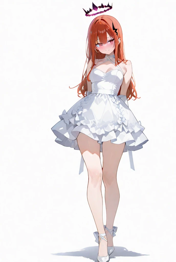 Dynamic posing, dynamic angle, Arrange pose,Top quality work,Show Legs, ((wavy hair, pale skin, long light ginger hair),((light blue eyes)), freckles, 16 years old, Rose cheeks, Pretty cute Face, A perfectly proportioned face, wearing sexy mini dress, white stockings,full-body view, amazing, Large round chest、Beautiful eye details、Beautiful eyelashes、beautiful double eyelid, with blush cheeks, shy, basically popping out