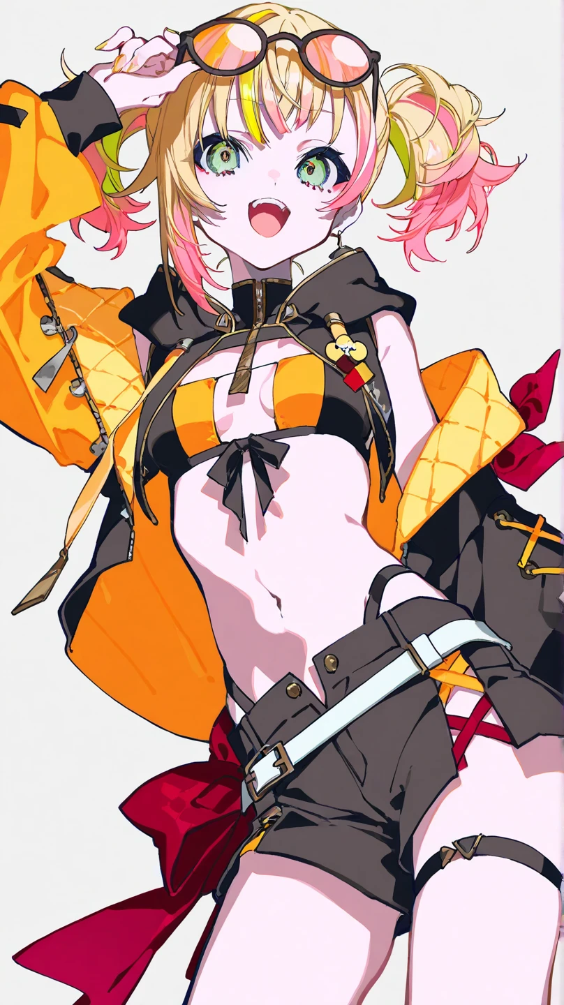 ((highest quality)), ((masterpiece)), (be familiar with),Clementine,Overload,{{nsfw}},clothes,pants,bewitching smile