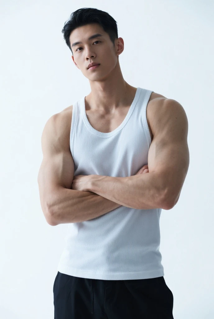 1boy,white torn sport tights,bikesuit,white socks,sneakers,6 pack abs,big pectoralis,shiny white skin,bare pectorals,detailed face,naughty face,black eyes,short black hair,shiny blue necklace,eye reflection,looking at viewer,<lora:Jago_KI_I-03:0.6>,, masterpiece, best quality,