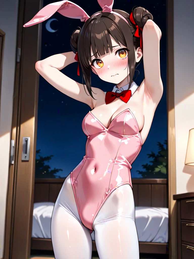 top-quality、extremely delicate and beautiful、Soio、Soio、8-year-old little girl、japanes、Lori、Chiquita、elementary student、A dark-haired、((Pink leotard))、(highleg)dress room、、Tiara on the head、A smile、is standing、Facing the front