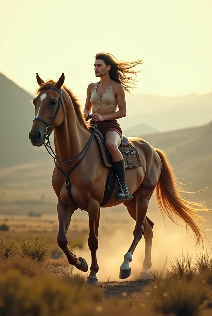 A women sexy rid a horse
