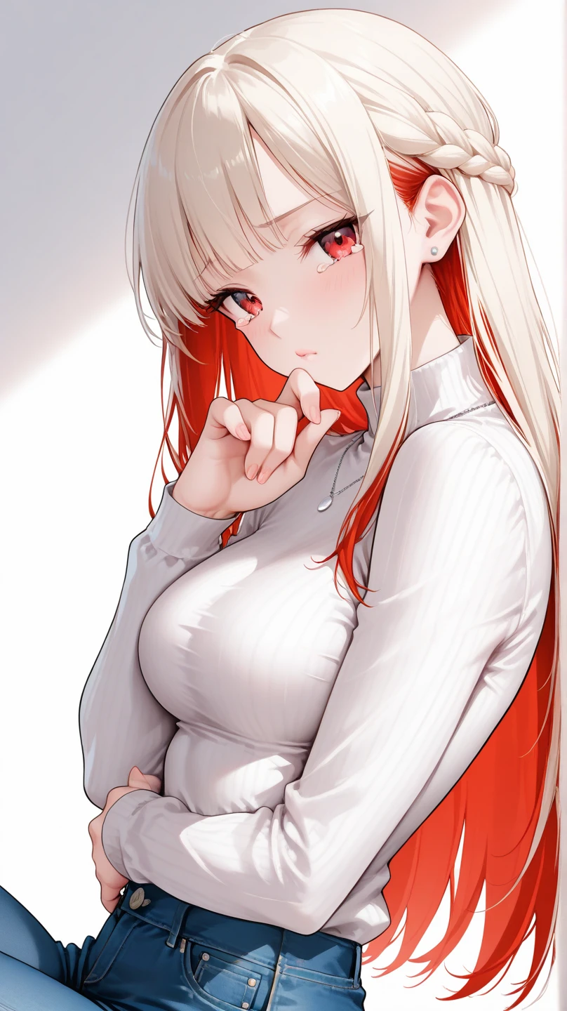 Young sexy woman wearing a red dress sitting on a chair, dim lighting, sexy, hot, lustful
(masterpiece), best quality, expressive eyes, perfect face, long white Hair, orange eyes, milf , pink lips , milf face, short red dress ,cow ears , cow girl, 1girl, seductive smile, Neon Light, IncrsHeadGrabPOV,madure girl