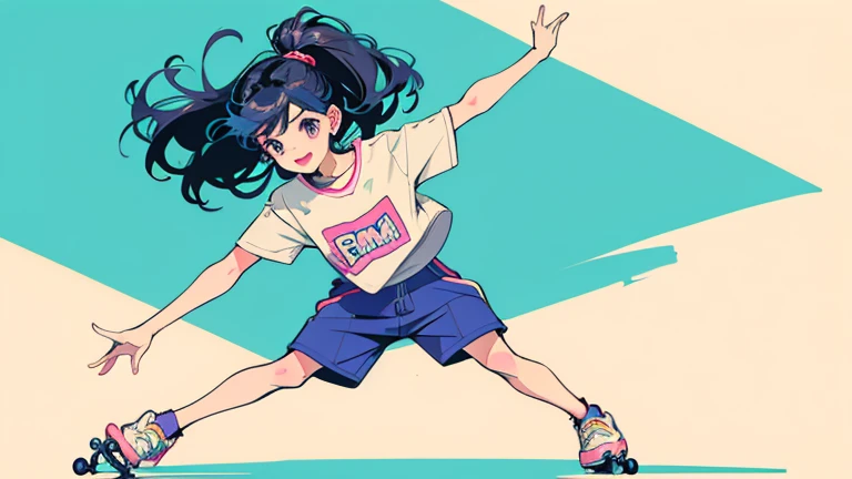 Ronnie Anne, hoodie, shorts, black eyes, ponytail, tanned skin, full body, curvy arms, defined legs, beautiful, pose, in the beach, long socks, curvilinear legs. one leg raised the other on the floor, stretching out a leg, two girls stretching and crossing legs between them