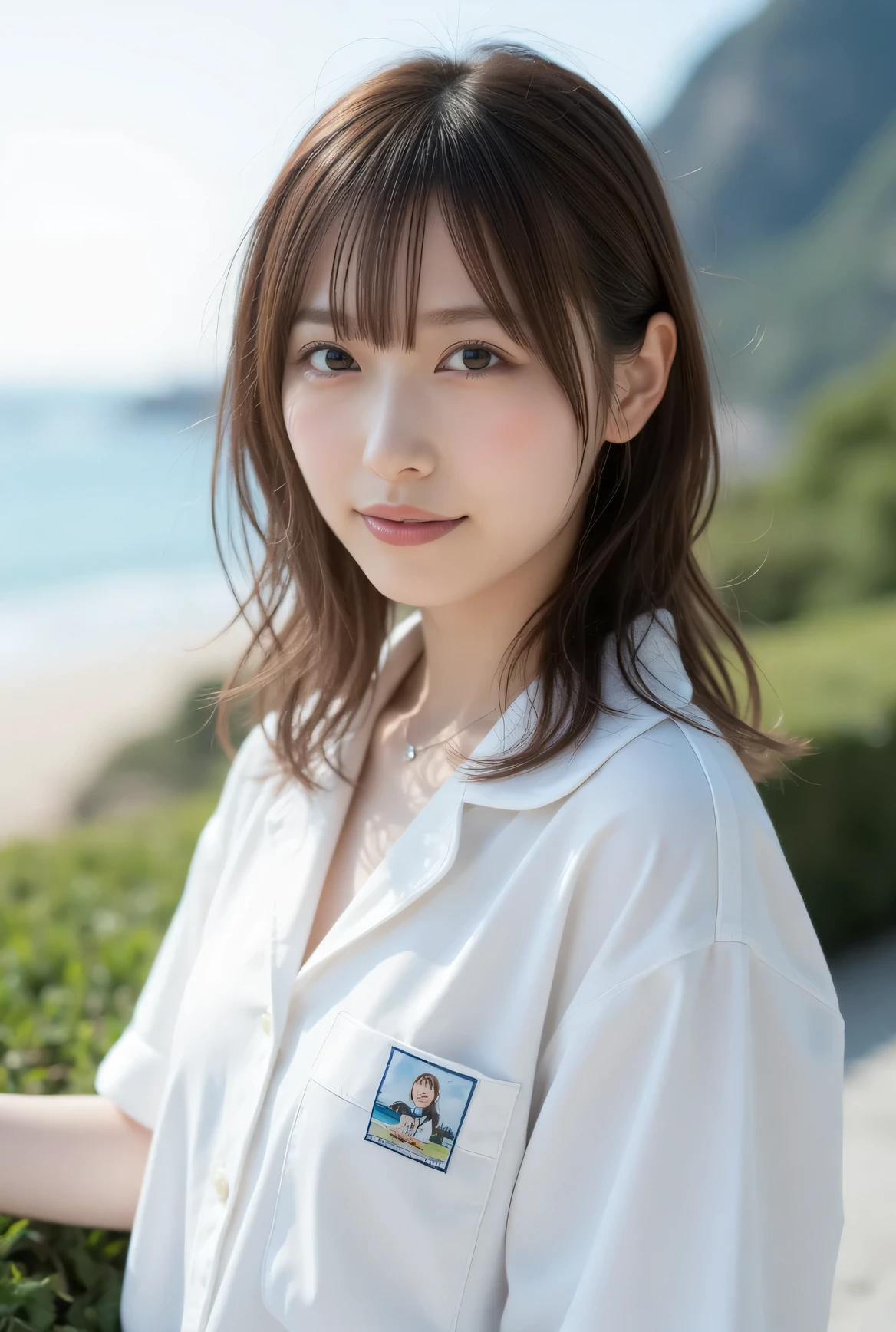 commemorative photo at a park where you can see the ocean、 in 8K,Best Quality:1.4, 超A high resolution:1.5, (photorealistic:1.4),​masterpiece:1.2,(top-quality:1.4)、Raw photo、１a japanese girl、Cute、 (RAW Photo:1.2), (photorealistic:1.4), beautiful detailed girl surrounded by thugs, ((very well detailed eyes and face, beautiful detailed eyes, very detailed face、smiles)), high resolution, very well detailed, Highest Quality, masterpiece,(((white blouse))), great, fine details, Highest Quality, 1 girl, ((dynamic pose)), ((Pantyhose), (Pantyhose and legs)), (Shy smile:1.3), Smooth skin、30-years old:1.5、Beautiful black eyes、natural skin textures:1.3, realistic eyes and face details、 (Brown medium hair),、middlebreasts、angle from below repeatedly calling Iku、Summer Day、 beautiful feet、A date with her、miniskirt、Full body Shonogizaka Nogizaka