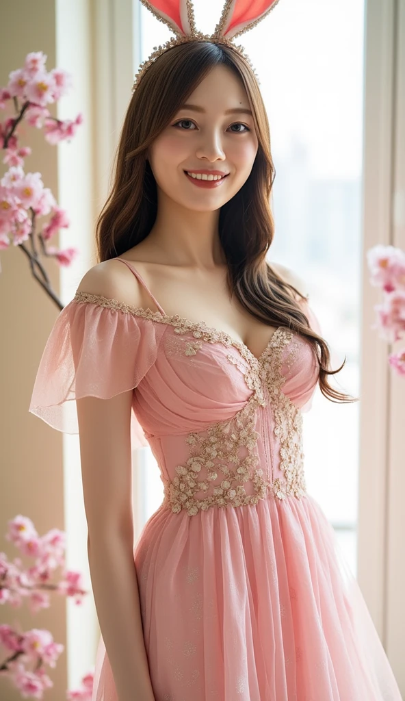 8K, ultra hd, masterpiece, 1 girl, (good face:1.4), detailed eyes, long hair, impressive hairstyle, earings, necklace, small breasts, (pink dress:1.5), see-through, (fantasy dress:1.5) Light-colored foundation brings out the transparency of the skin, (in the wonderland:1.5), mystery, diwali lights, glowing lights, very decoration, The lights falls like water, perfect front body,
