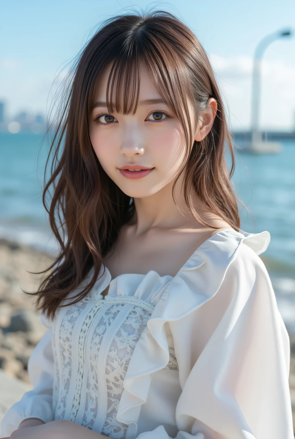 commemorative photo at a park where you can see the ocean、 in 8K,Best Quality:1.4, 超A high resolution:1.5, (photorealistic:1.4),masterpiece:1.2,(top-quality:1.4)、Raw photo、1a japanese girl、Cute、 (RAW Photo:1.2), (photorealistic:1.4), beautiful detailed girl surrounded by thugs, ((very well detailed eyes and face, beautiful detailed eyes, very detailed face、smiles)), high resolution, very well detailed, Highest Quality, masterpiece,(((white blouse))), great, fine details, Highest Quality, 1 girl, ((dynamic pose)), ((Pantyhose), (Pantyhose and legs)), (Shy smile:1.3), Smooth skin、30-years old:1.5、Beautiful black eyes、natural skin textures:1.3, realistic eyes and face details、 (Brown medium hair),、middlebreasts、angle from below repeatedly calling Iku、Summer Day、 beautiful feet、A date with her、miniskirt、full body shot、Nogizaka