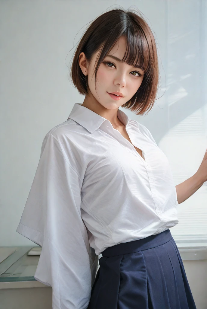 office、Age 35、Japanese、Natural look、High resolution、beauty、whole body、Tight Skirt、White shirt、Big Breasts、Great style、short hair、Looking at the camera、attractive、Eros、High heels、Big Hitomi