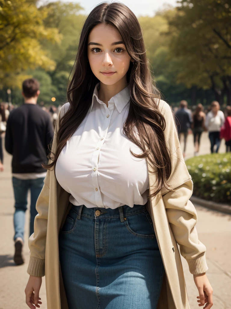 full body, long_hair, gorgeous, city girl, cleavage, western, skirt and top, hot girl, new york city, manhattan, central_park, (masterpiece), best quality, high resolution, extremely detailed, blurred background, depth of field, cinematic lighting, crouching with her back to the camera, tight office skirt, roundy hips, big glutes,