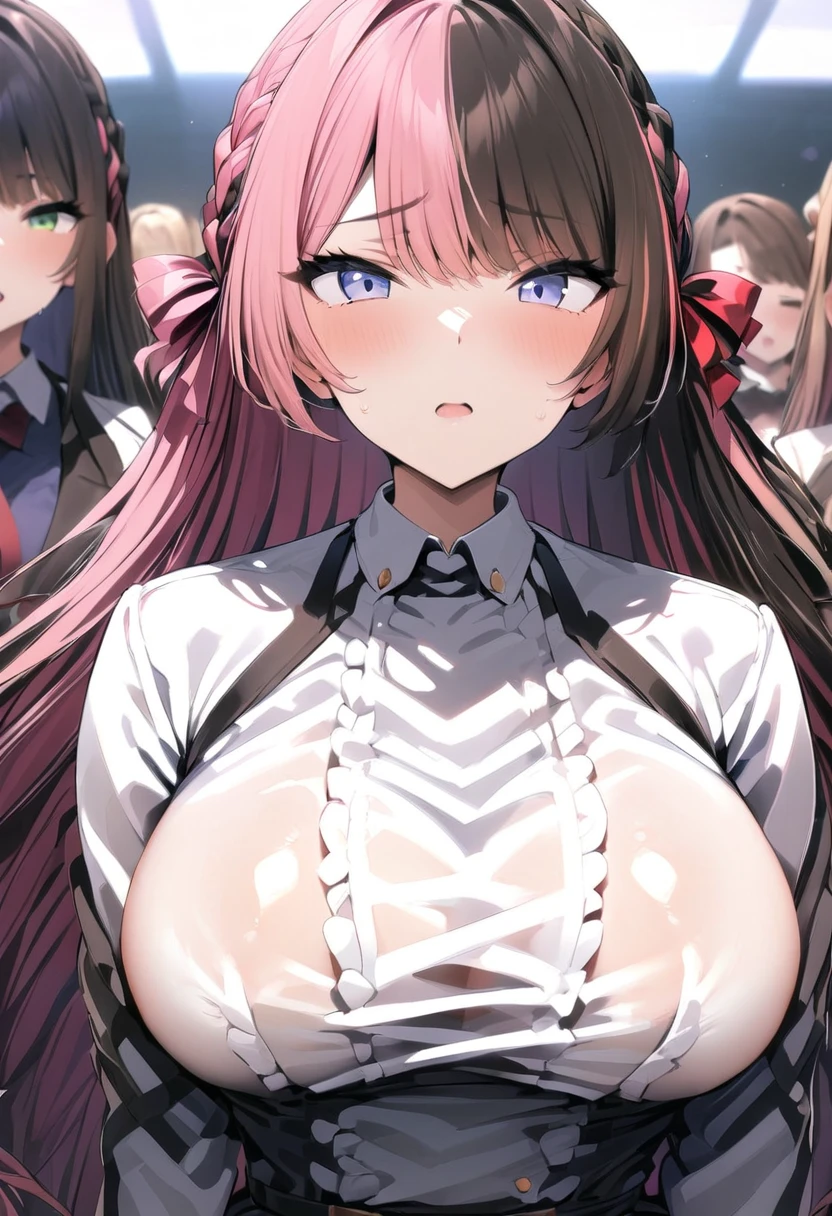 37 years old(Red Hair F Cup)and 18 years old(Brown hair C cup)and 11 years old(Blonde flat chested)A female knight has her hands tied、Nipples、The woman is glaring at the viewer、Angry expression、Main Street、crowd、Torn knight's uniform、Dildo、Pubic hair is visible