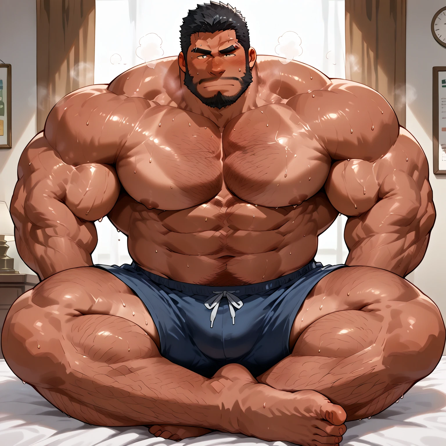 full angle, super realistic, dramatic lighting, asian handsome mature daddy with huge nipples and high orgasmic expression sitting on naked young boy, sticky slimy semen all over his face and body, slimy sperms all over the room, sweating, porno, gay, sexy,