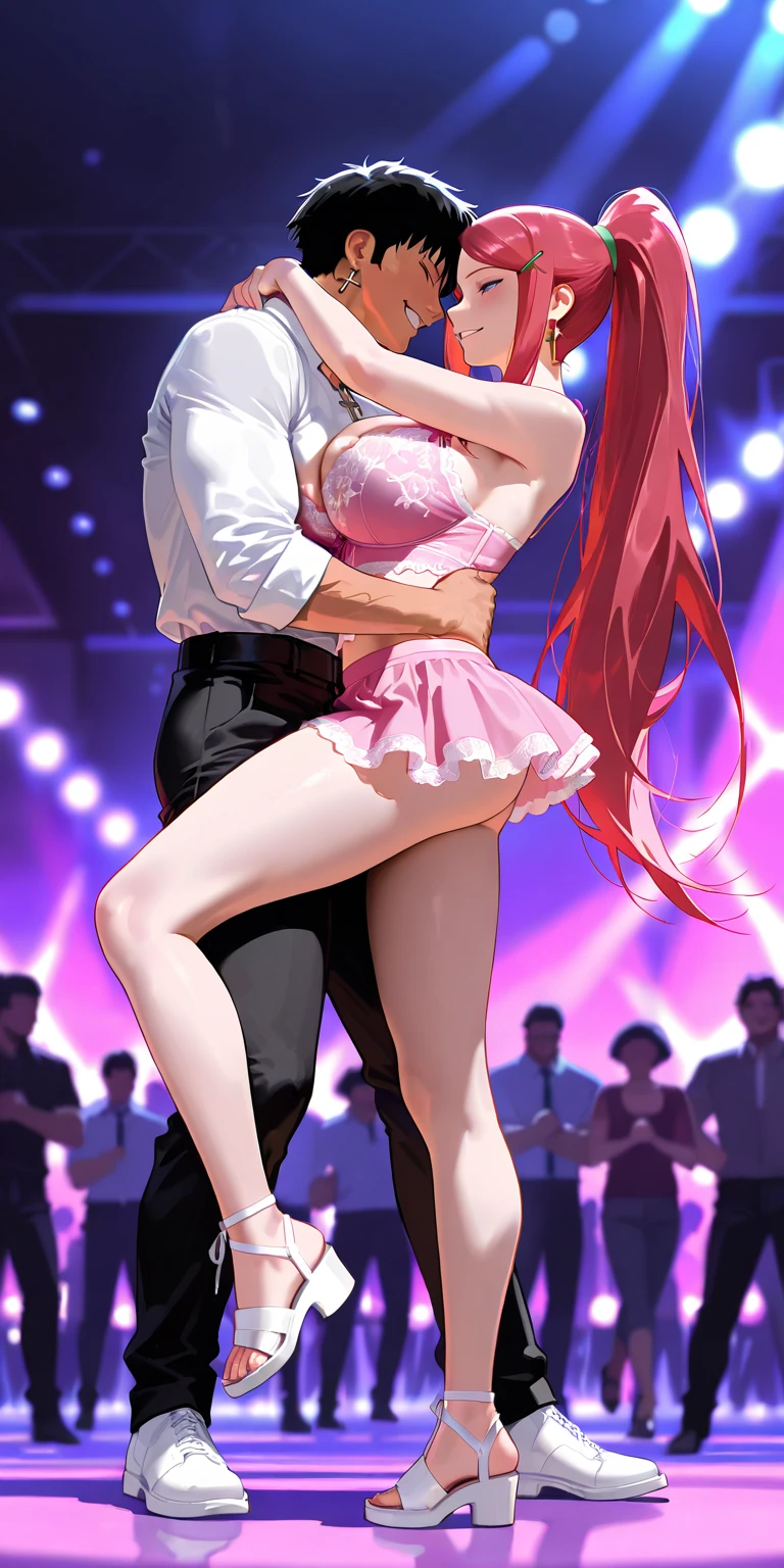 8K,highres,absurdres,masterpiece,best quality,original,extremely detailed CG,extremely detailed wallpaper,perfect lighting,1girl,blurry_background,looking_at_viewer,standing on the stage,
SukunaFem,long hair,pink hair,red eyes,tattoo,large breasts,facial marks,white short kimono,