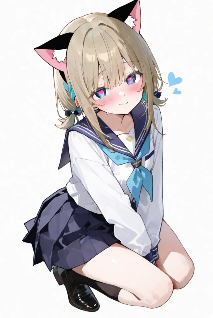 Kemoshota boy, albino white rabbit boy, rabbit body features, sailor shirt, sailor mini shorts, , sailor collar, lively Shota, smiling
