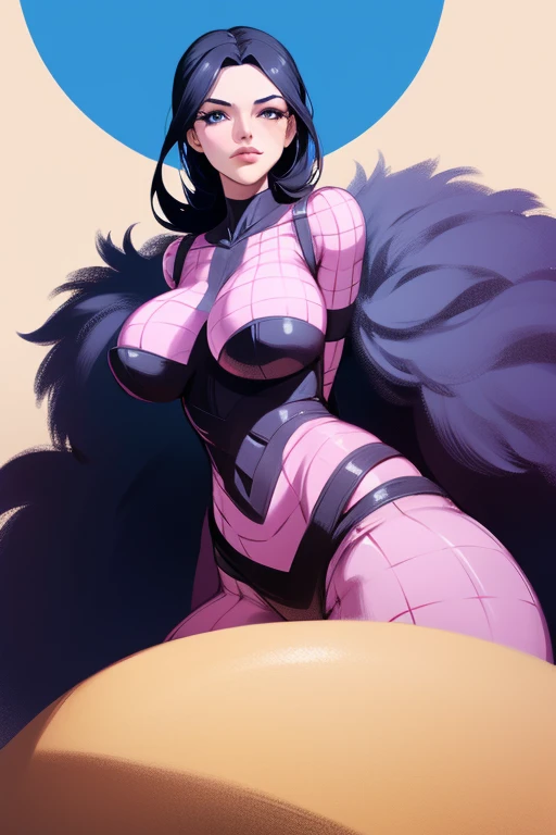 very long hair black hair black eyes pale skin massive breasts seductive expression lusty girl