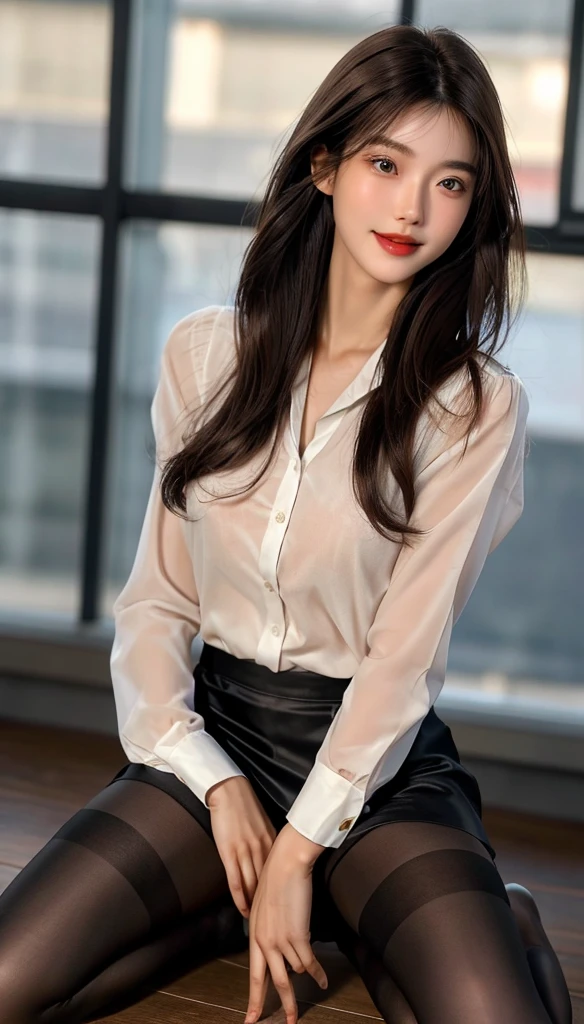 (Highest quality、8K、masterpiece:1.3)、Beautiful woman with perfect figure:1.4、((Dark brown super long hair))、24-years-old、((Office lady at a top company))、170cm tall and a dynamic body、Russians and Japan mixes、Beautiful Face、Athletic build and muscular、Wearing a pendant、((Tight dark blue business suit))、((White blouse))、((Tight skirt))、Highly detailed face and skin、fine grain、double eyelid、(Big Breasts )、 Big Ass、((front))、((smile))、((Standing at a distance))、((whole body))、Looking this way、((Black high heels))、The background is the Marunouchi business district.、