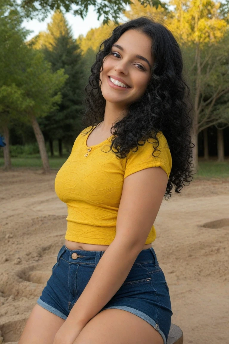 high fashion photography of a chubby middle aged woman as a ((interdimensional trader)) with ((curl hair)) wearing (retro 80s clothes),dressed in red crop top,blue jeans,light textures,green foliage,blurred leaves,natural setting,facing camera,slightly tilted head,relaxed posture,shallow focus,eye-level shot,centered subject,at a party,volumetric lighting,(realistic,photo-realistic:1.37),(straight on:1.3),shot on Pentax 645Z with Pentax-D FA 645 55mm f-2.8,photo by Roger Ballen