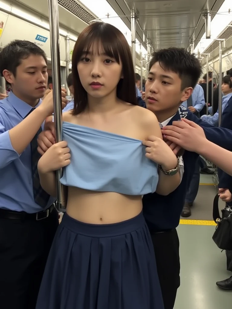 （nsfw:5）、（Molester:2）、（Many men touching women:3）、（Very crowded train:3）、（Many students are standing:5）、（whole body）、（Beautiful girl :5）、（S collar:4）、（Bottomless）、Japanese beautiful girl、18 year old beauty、blonde、bangs、Brown eyes、Perfect figure、Slim figure、Transparency、Gloss、The most beautiful breasts、Bits、(Blusotake、Burning Body、（in the train:5）、（crowd:5）、（20 girls 20 boys:5）、（Seen in many galleries:5utiful feet、Stronnlight、Wet crotch、Wet genitals、actress、Nogizaka Idol、Koreant crotch、Peeing、Wet crotch、Wet thighs,(shy:2)