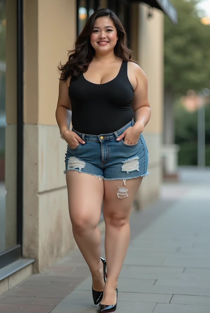 Four twin sisters,Smiling fat woman ((best quality)), ((masterpiece)), (detailed), Perfect face, Wearing a green sports T-shirt and skirt, The other person is wearing a red loose shirt and jeans, Thin waist and thick hips, Soft curves, hyperPractical full figure, Wearing a cute top, Long legs,,thickness, Four beautiful plump women, Four curvy female targets,Clear curve details, Curvy hourglass figure, Charming plus size models, bbw酱, full image, Surface Model, Curvy body, (full-body shot)blush, 1girll fat , Golden Ratio,(White and tender skin:),High quality background, HD, Practical, HDR. pedestrian mall,Skin as white as paper,High heel,Beach,coconut tree