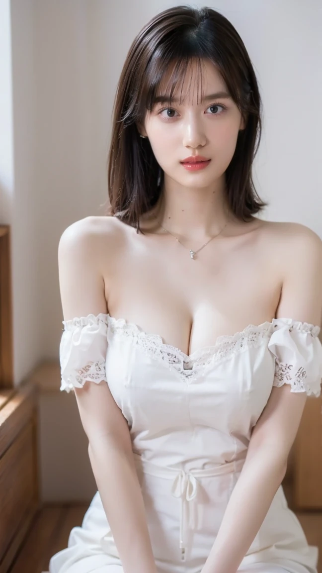 、Fashionable beautiful woman、Gentle and charming Chinese beauty、Korean、(Korean Idol)、Exquisite and sexy clavicle、Charming oval face、Double eyelids、Bright peach blossom eyes、Pink lips、a small nose、Bare shoulders、Close-up of face、(Extremely high definition、Super detailed)、白色露肩蕾丝shirt、((White lace)、fresh and impressive、 Nature、(Kneeling on the ground)、(legs spread)、(Open your legs)、(從Low Angle)、(shiny skin)、(Low Angle))、Perfect body、Areola、cleavage、armpit wrinkles、(urine on the floor))、(((Template、best quality、Highly accurate))、1 girl、(Big 、Photo-realistic:1.4)、(((slightly higher than the camera、Looking up at the camera、Look up、Looking up at the camera、 Staring at the camera)))、solo、、White background、Snow White background、shut your mouth、happy smiley face、Beautiful black hair、short hair、big eyes、Obvious double eyelids、eyelash、Stretch out your ears、Long Neck、Long Neck、Absolute area、((Close-up of face、short hairBangs))、19 years old、attractive proportions、shiny skin、Clean collarbone、Golden ratio face、perfect face、Tear moles、 moles on breast、Bangs、干净的Bangs、Beautiful bangs、Lip Gloss、Thin lips、White skin、i took off my clothes、Big breasts、a small face、Staring at the camera slightly upwards、((Smiling at the camera、完美的White background,Nothing at all、Very very very very very very、Big breasts))、(((Uniforms、shirt、sleeveless)))