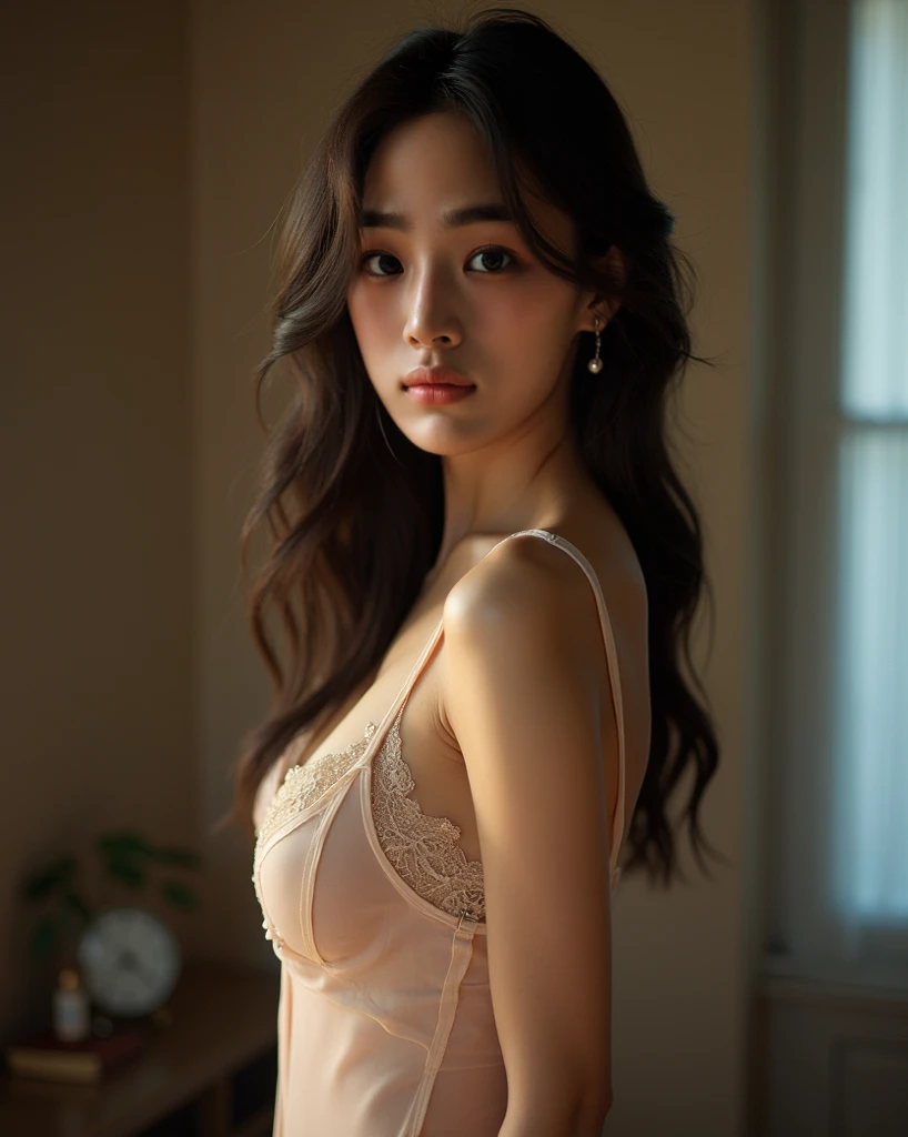 gorgeous,korean,female model,24 year old,beautiful detailed lips,extremely detailed eyes and face,long eyelashes,soft wavy hair,flawless porcelain skin,delicate features,graceful and confident expression,natural and subtle makeup,[modeling:1.1],[glamorous:1.2],professional studio lighting,[highres:1.2],ultra-detailed,[realistic:1.37],[vivid colors],bokeh,soft and diffused lighting, kpop, small eyes, mature, asian looking