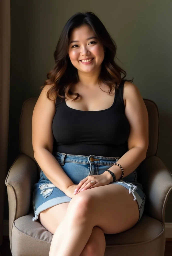 (best quality,hd photo:1.2),realistic,full body portrait of a beautiful plus-size lady named Abby Canbrewer, with stunning details and freckles. She has a big, bright smile and is wearing dark and bold makeup. The image is taken in a hyperdetailed photography style, capturing every intricate detail. The soft light enhances her natural beauty and creates a warm and inviting atmosphere.