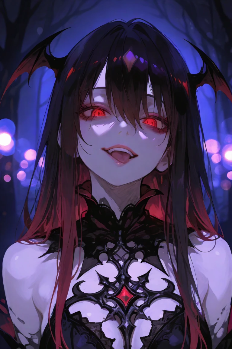 NSFW,masterpiece,Highest quality,High resolution,Very detailed,white\(no game No life\),Small breasts,Multicolored Hair,Gradient Hair,Bad smile,blush,(devil),devilの角,devilのしっぽ,devilの羽,High-quality black frill dress,leotard,Abandoned Castle