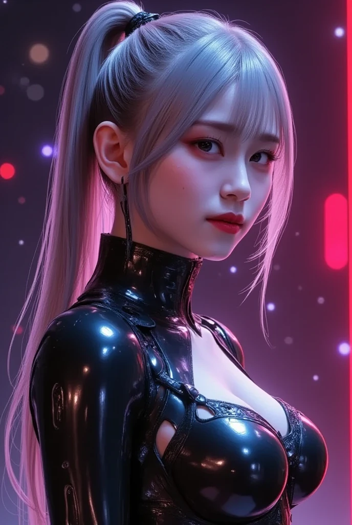 full-body shot，25-year-old girl，Silver hair，gray hair，Medium breasts，cleavage，White skin，pink eye shadow，Gray Eyes